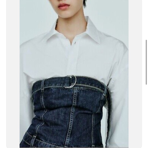 ZARA Strapless Wide Leg Denim Jumpsuit NEW - Picture 5 of 15